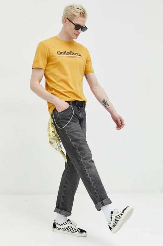 Βαμβακερό μπλουζάκι Quiksilver κίτρινο