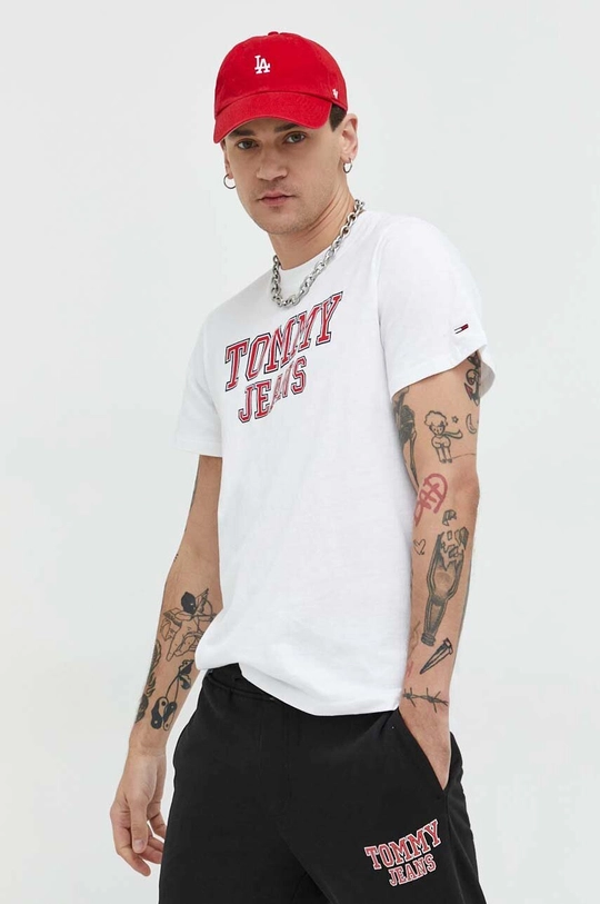 biały Tommy Jeans t-shirt bawełniany