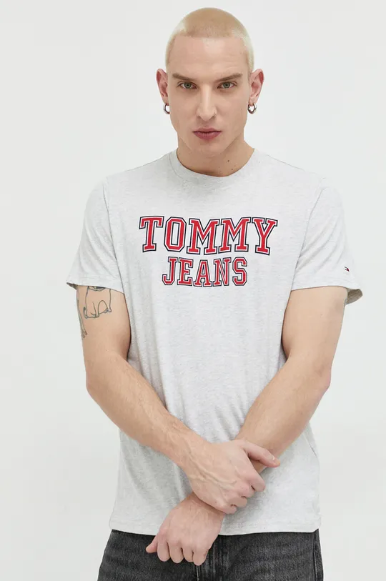 světle šedá Bavlněné tričko Tommy Jeans Pánský