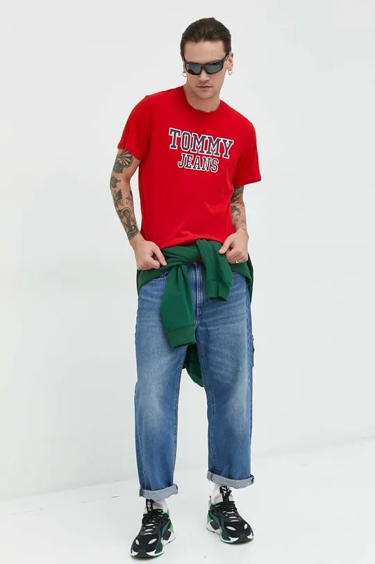 Βαμβακερό μπλουζάκι Tommy Jeans κόκκινο