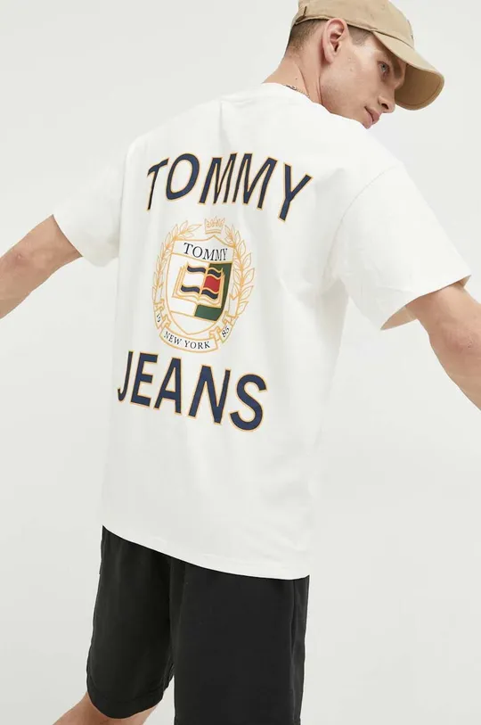 kremowy Tommy Jeans t-shirt bawełniany Męski