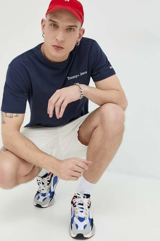 tmavomodrá Bavlnené tričko Tommy Jeans