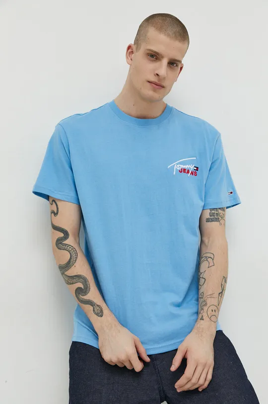 μπλε Βαμβακερό μπλουζάκι Tommy Jeans Ανδρικά