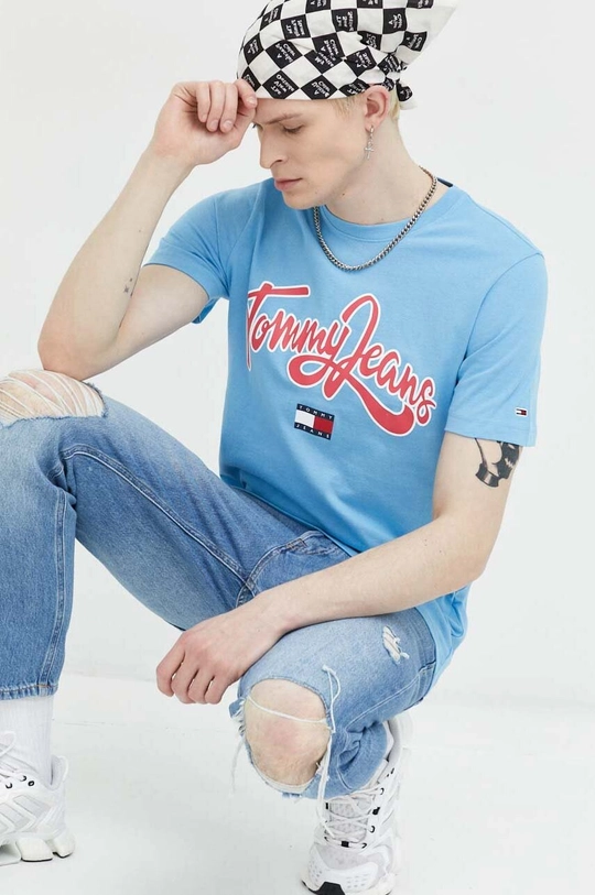 niebieski Tommy Jeans t-shirt bawełniany Męski