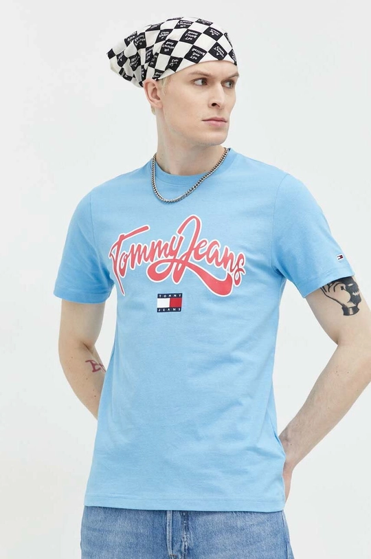 Βαμβακερό μπλουζάκι Tommy Jeans μπλε