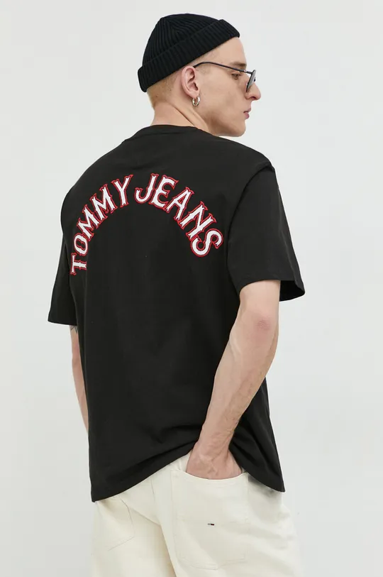 μαύρο Βαμβακερό μπλουζάκι Tommy Jeans Ανδρικά
