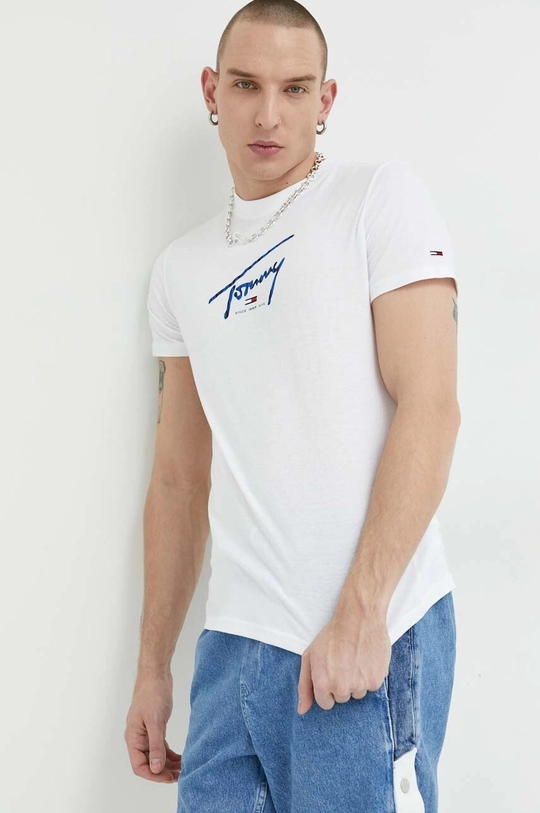 biały Tommy Jeans t-shirt bawełniany