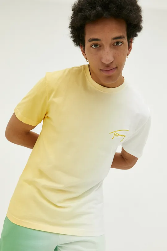 κίτρινο Βαμβακερό μπλουζάκι Tommy Jeans Ανδρικά
