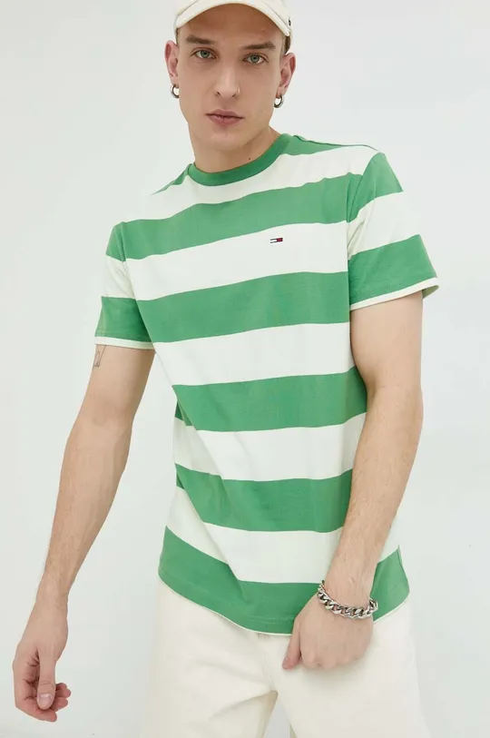 πράσινο Βαμβακερό μπλουζάκι Tommy Jeans Ανδρικά