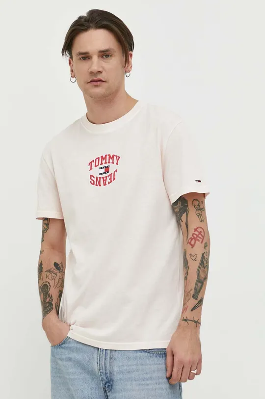 różowy Tommy Jeans t-shirt bawełniany Męski