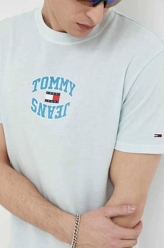 μπλε Βαμβακερό μπλουζάκι Tommy Jeans Ανδρικά