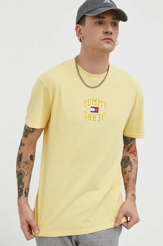 Βαμβακερό μπλουζάκι Tommy Jeans κίτρινο