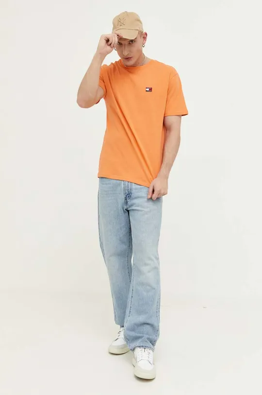 Bombažna kratka majica Tommy Jeans oranžna