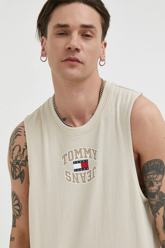 Tommy Jeans tricou din bumbac print bej DM0DM16493.PPYX