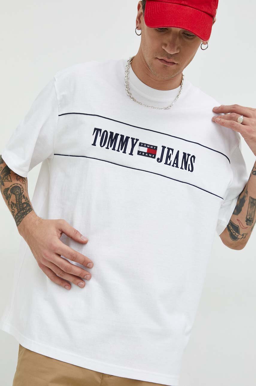 bílá Bavlněné tričko Tommy Jeans Pánský
