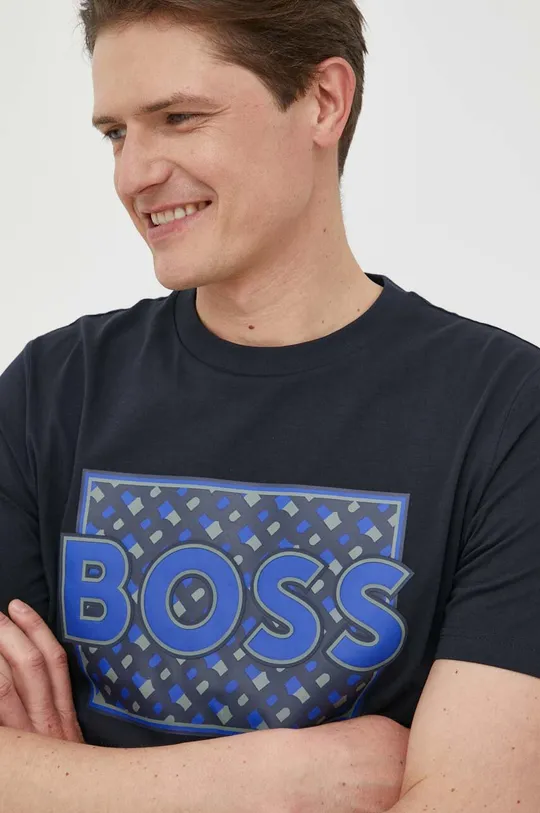 тёмно-синий Хлопковая футболка BOSS