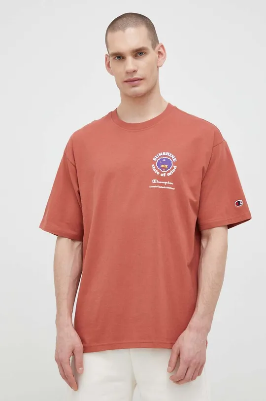 oranžna Bombažna kratka majica Champion