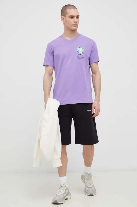 Bavlnené tričko Champion fialová
