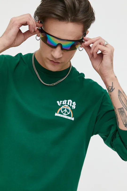 πράσινο Βαμβακερή μπλούζα με μακριά μανίκια Vans