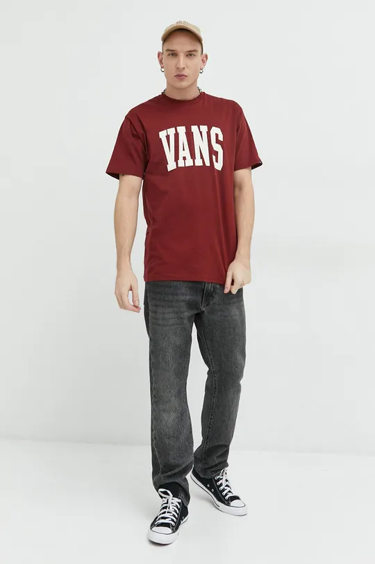 Βαμβακερό μπλουζάκι Vans μπορντό