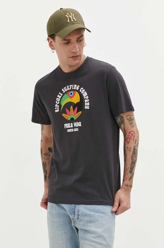 czarny Rip Curl t-shirt bawełniany Męski