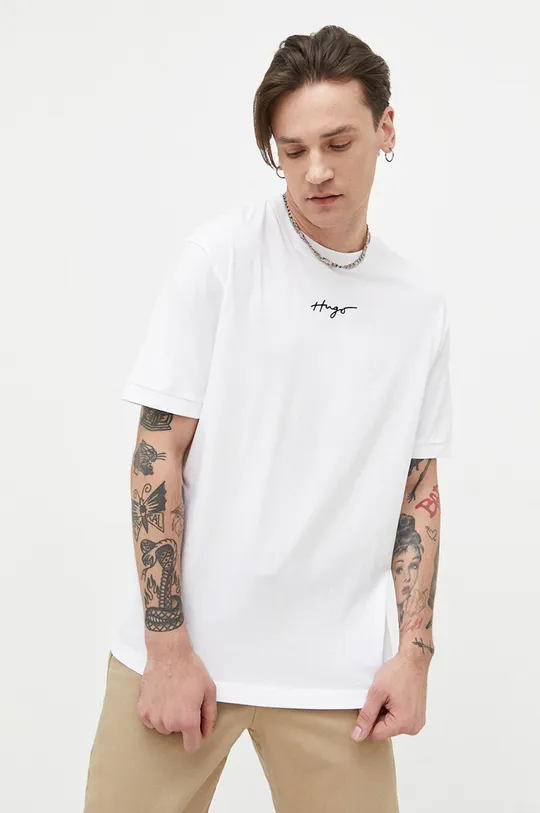 λευκό Βαμβακερό μπλουζάκι HUGO Ανδρικά