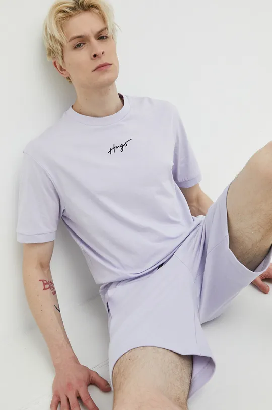 фиолетовой Хлопковая футболка HUGO Мужской