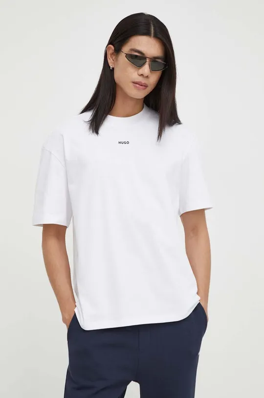 Βαμβακερό μπλουζάκι HUGO λευκό