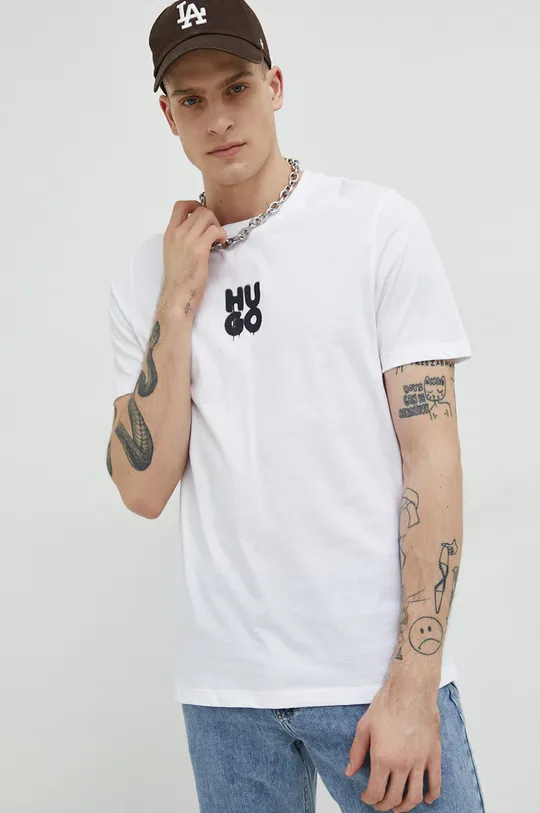 білий Бавовняна футболка HUGO