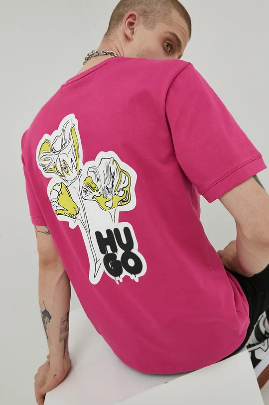 ροζ Βαμβακερό μπλουζάκι HUGO Ανδρικά