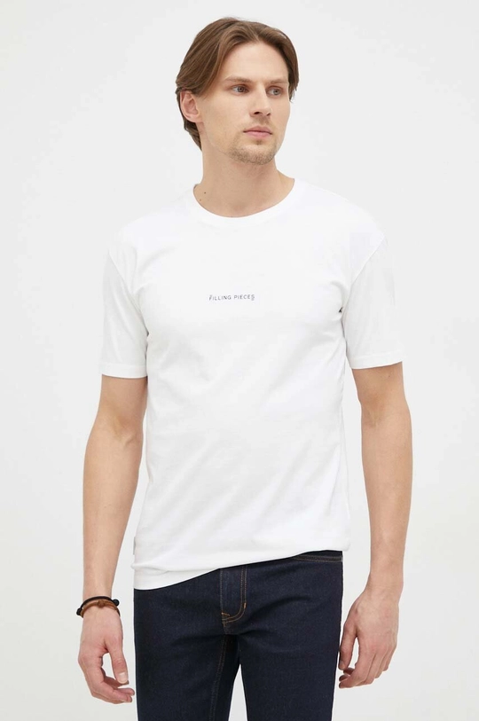 biały Filling Pieces t-shirt bawełniany Core Slim Fit Męski