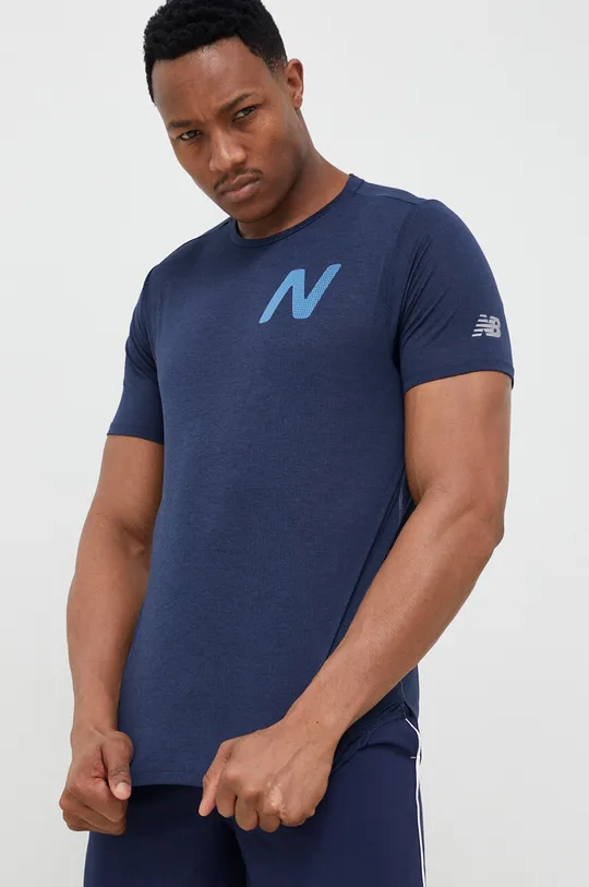 granatowy New Balance t-shirt do biegania Impact