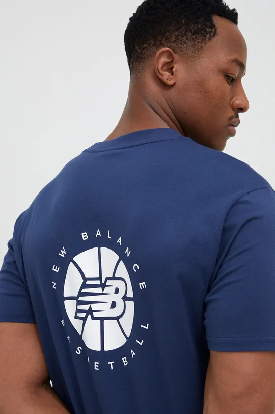 σκούρο μπλε Βαμβακερό μπλουζάκι New Balance Ανδρικά