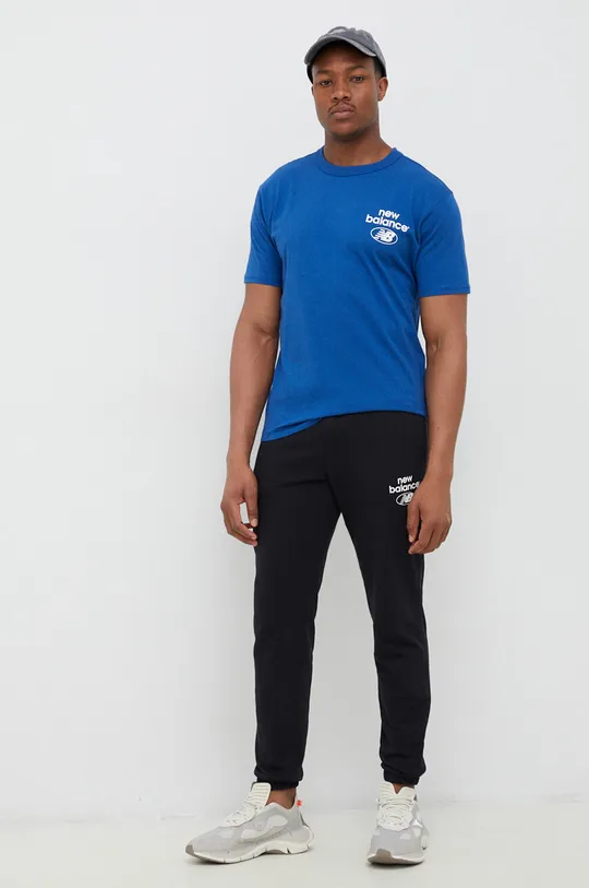 Bombažna kratka majica New Balance modra