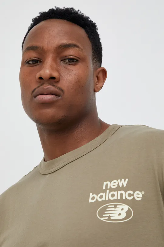 πράσινο Βαμβακερό μπλουζάκι New Balance Ανδρικά