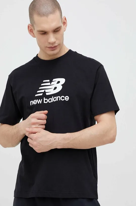 črna Bombažna kratka majica New Balance Moški