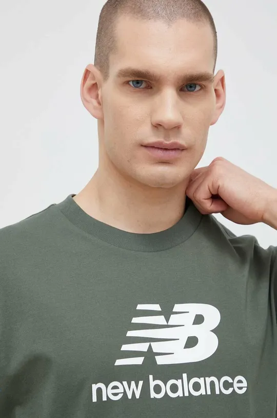 πράσινο Βαμβακερό μπλουζάκι New Balance Ανδρικά