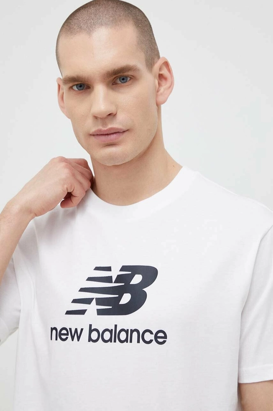 biela Bavlnené tričko New Balance Pánsky