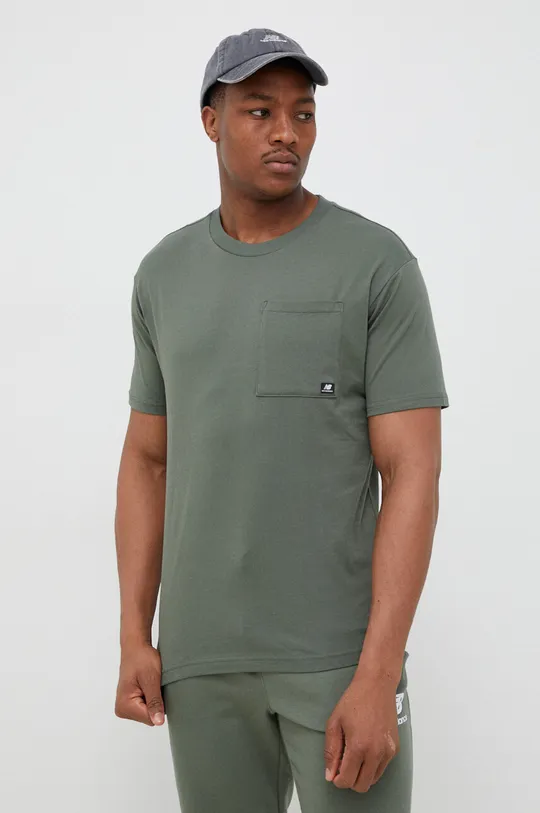 zelená Bavlnené tričko New Balance Pánsky