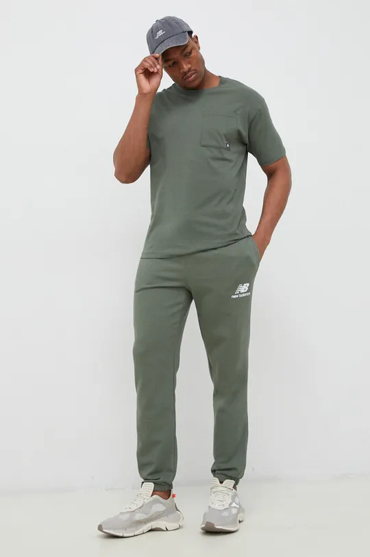 Βαμβακερό μπλουζάκι New Balance πράσινο