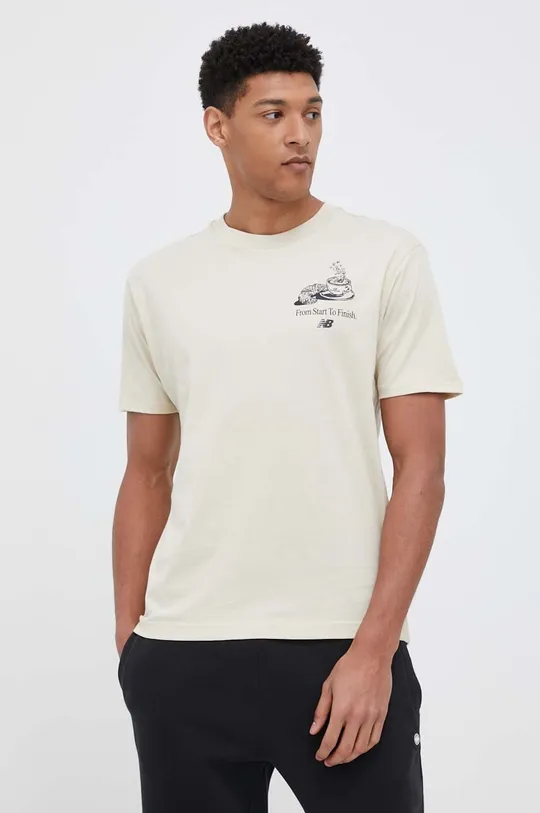 beżowy New Balance t-shirt bawełniany Męski