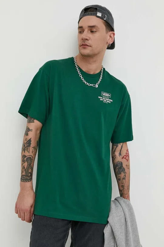 Βαμβακερό μπλουζάκι Vans πράσινο