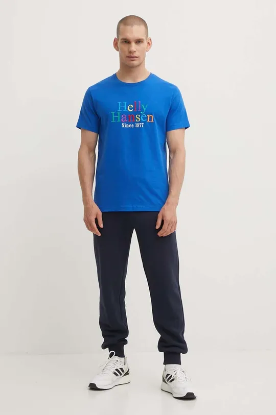 Bombažna kratka majica Helly Hansen modra