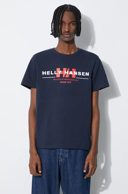 тёмно-синий Хлопковая футболка Helly Hansen Мужской