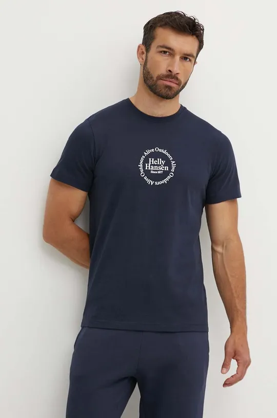 granatowy Helly Hansen t-shirt bawełniany Męski