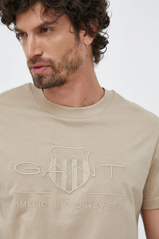 béžová Bavlnené tričko Gant Pánsky