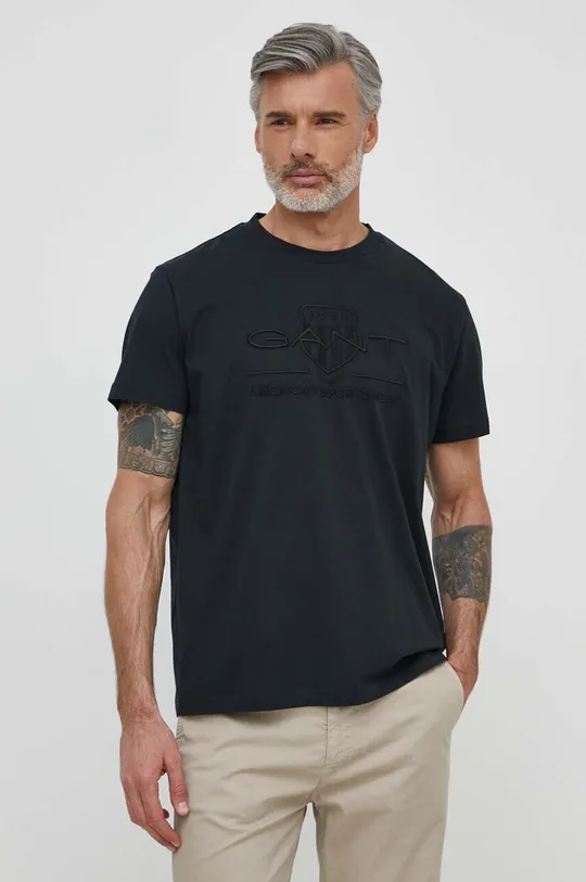 črna Bombažna kratka majica Gant Moški