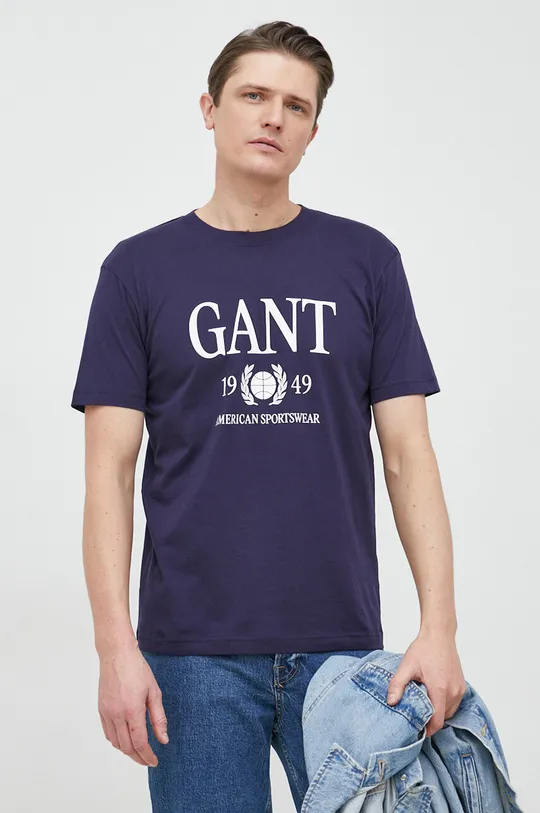 σκούρο μπλε Βαμβακερό μπλουζάκι Gant Ανδρικά