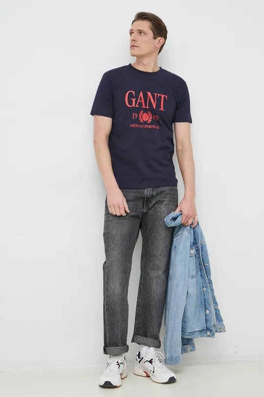 Pamučna majica Gant mornarsko plava
