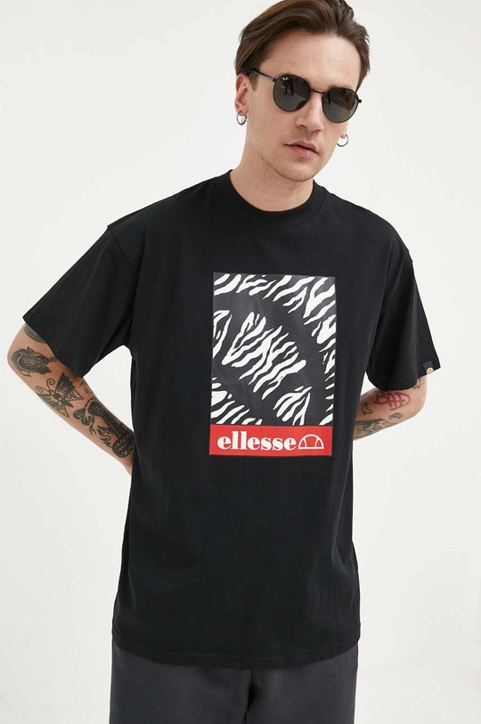 czarny Ellesse t-shirt bawełniany Męski